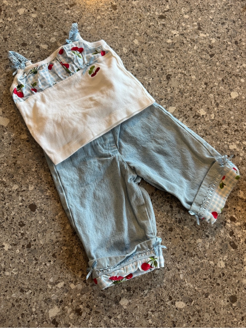 Koala Kids 6-9M Cherry Gingham Denim Capri 2 Piece Outfit